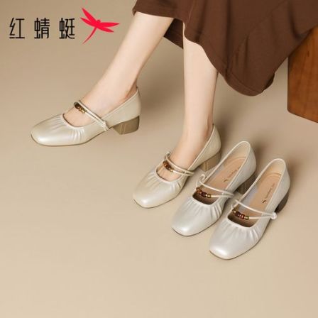 红蜻蜓玛丽珍鞋春季通勤单鞋浅口粗跟休闲百搭气质仙女风舒适女鞋