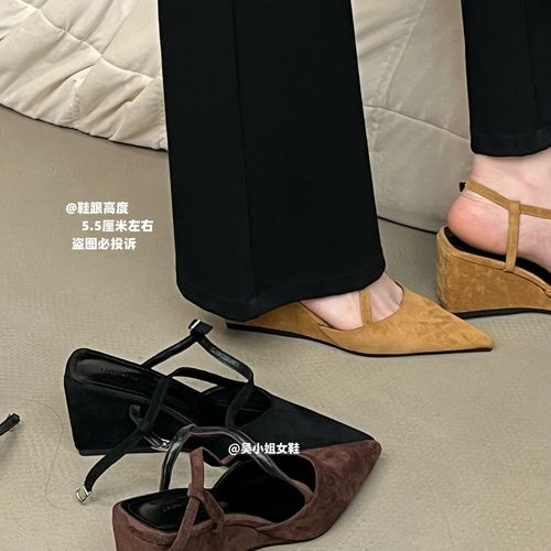 上班穿的鞋子！2026夏季新款尖头坡跟小众设计感高跟鞋百搭凉鞋女主图