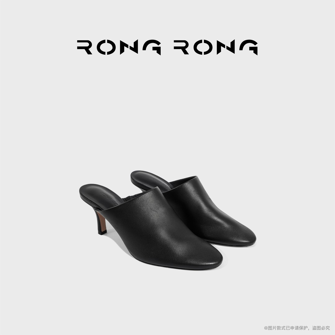 溶溶RRONGRONG 精选超柔羊皮小众休闲包头细跟半拖鞋2026-29主图