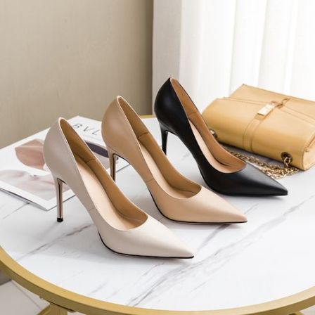 羊皮黑色高跟鞋女细跟2026年新款性感百搭小个子气质尖头职业单鞋