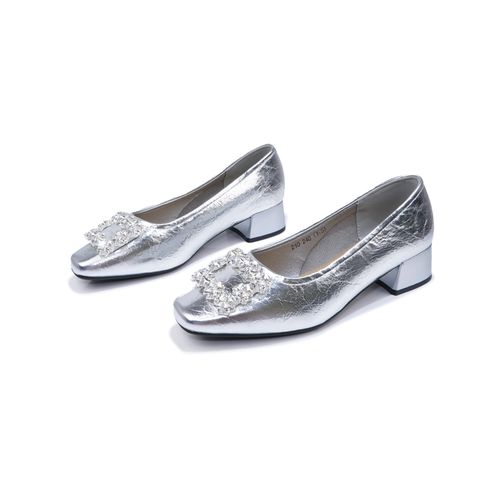 法式气质水钻粗跟高跟鞋女鞋一脚蹬单鞋小皮鞋女主图