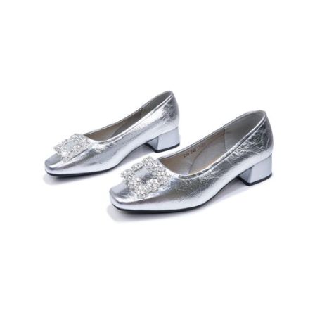 法式气质水钻粗跟高跟鞋女鞋一脚蹬单鞋小皮鞋女