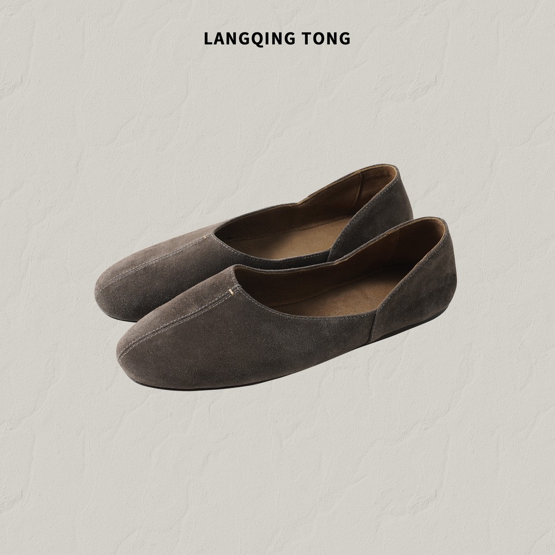 LANGQING 复古头层牛皮真皮大底软底通勤单鞋48318#主图