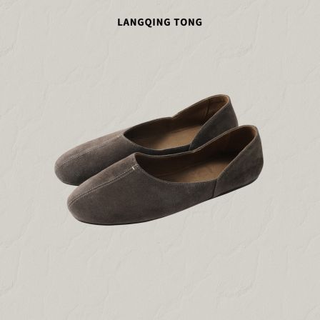 LANGQING 复古头层牛皮真皮大底软底通勤单鞋48318#