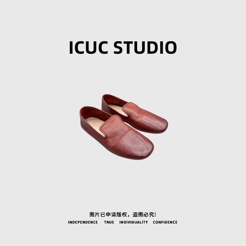 ICUC STUDIO-‘’赤褐方履‘’水洗马皮老多风复古方头乐福鞋2612主图