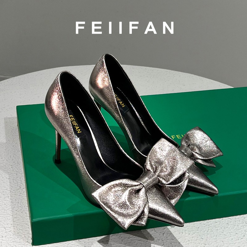【现货】高跟鞋2025春秋新款细跟小众气质百搭蝴蝶结尖头单鞋女7585主图