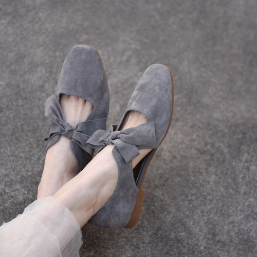 Artmu阿木原创真皮蝴蝶结浅口单鞋女新款平底镂空玛丽珍鞋1300-1主图