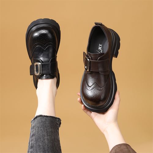 厚底复古乐福鞋女2026春季新款雕花洋气显瘦百搭软底不累脚小皮鞋主图