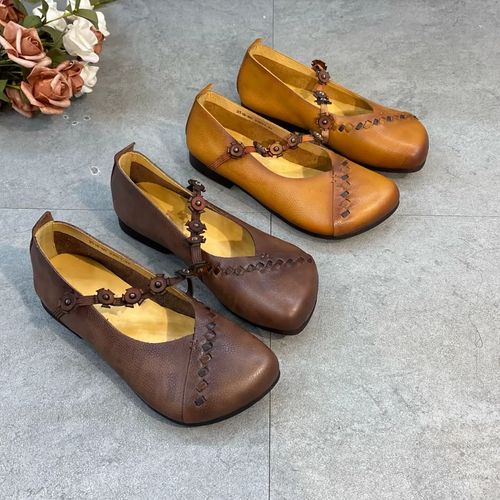 2518-60春季新款复古时尚牛皮软底圆头舒适透气百搭休闲低邦单鞋主图