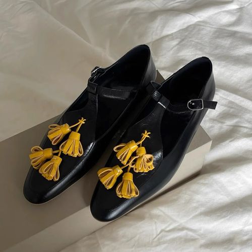 复古文艺金穗花朵玛丽珍鞋女2026新款平底丁字扣带单鞋主图