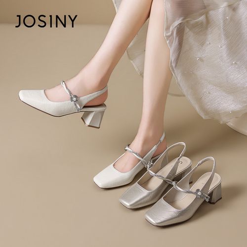 粗跟2026款一字带法式夏季中跟方头细带高跟鞋时尚女凉鞋主图