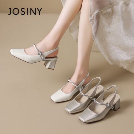 粗跟2026款一字带法式夏季中跟方头细带高跟鞋时尚女凉鞋