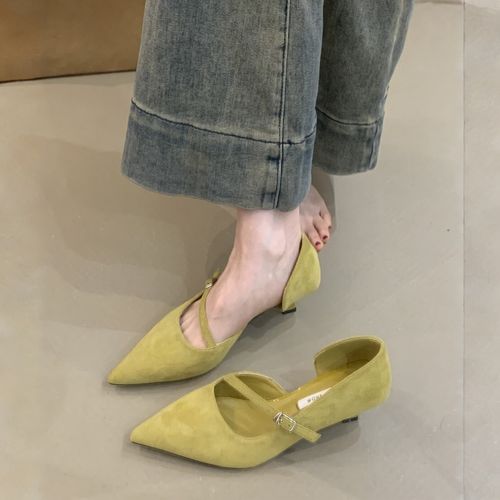 法式高跟鞋女鞋2026春季气质优雅绒面时尚百搭尖头浅口细跟通勤鞋主图