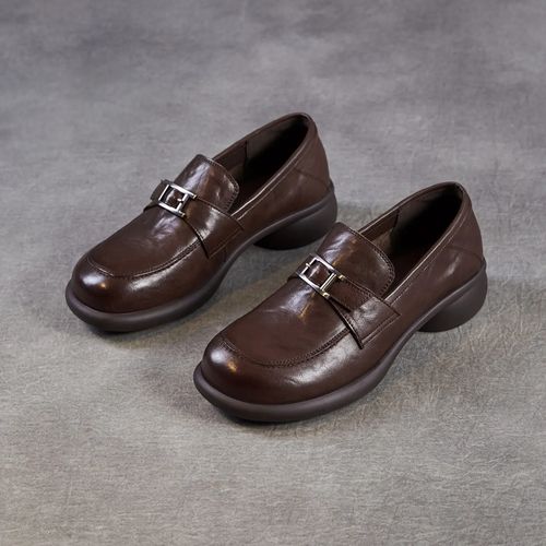 春秋新款头层牛皮英伦风皮带扣百搭休闲乐福女鞋主图