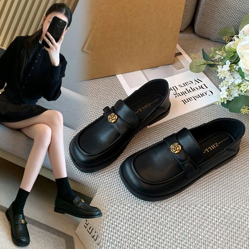 A大码复古乐福鞋女山单鞋宽胖脚英伦风平底一脚蹬鞋舒适主图