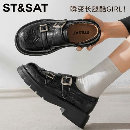 星期六百搭增高耐穿单鞋女2026新款时尚长腿复古布洛克雕花小皮鞋