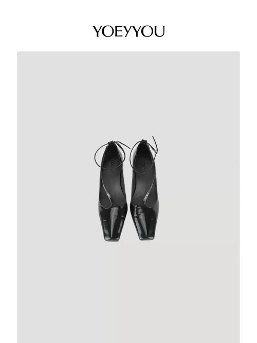 YOEYYOU中跟皮革单鞋26春装新款露跟方头气质优雅绕踝束带鞋女鞋主图