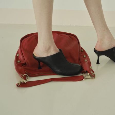 Maltelle原创设计手工羊皮穆勒鞋女春夏新款圆头黑色细高跟单鞋女