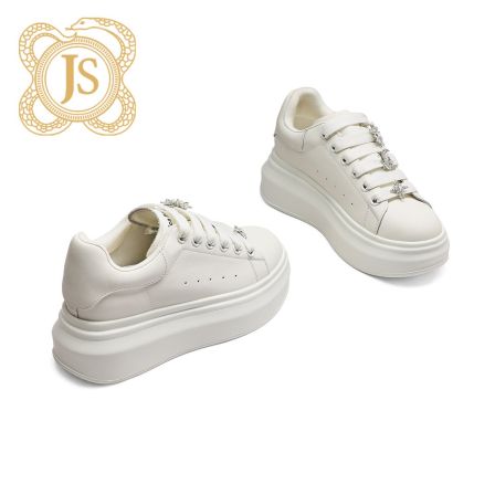 已开价，0614D5631白色百搭夏季透气真皮时尚欧美圆头厚底休闲板鞋