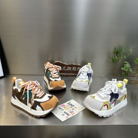 MANGNIER/广州欧货爆款单鞋真皮拼色系带复古学院气质百搭松糕鞋