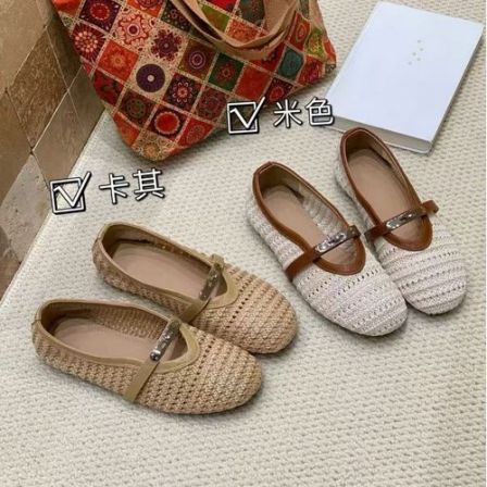 亚麻系列~金属扣件春夏百搭小单鞋-HGX2603009