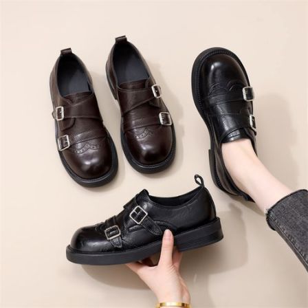 低跟韩版乐福鞋女2026春季新款单鞋洋气配裙软底显瘦布洛克小皮鞋
