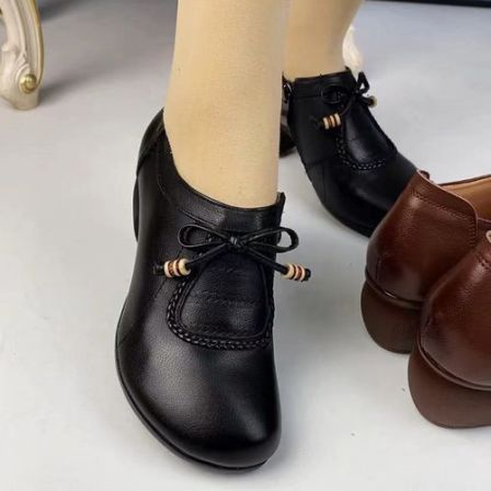 复古百搭圆头粗跟软底真皮民族风春秋新款女单鞋春季中跟皮鞋2026