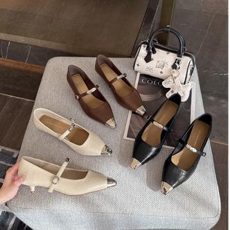 防踢金属方头细跟中跟单鞋新款春时髦低跟百搭玛丽珍高跟鞋 25285主图