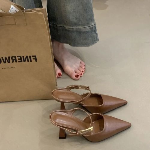 法式小众包头凉拖鞋女2026年春夏气质优雅金属扣尖头细跟高跟鞋女主图