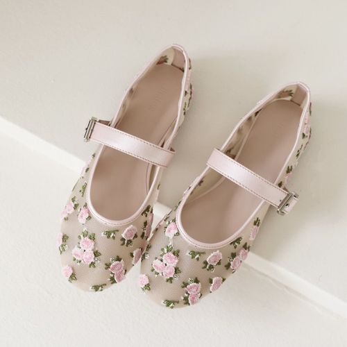 【繁花】花朵刺绣玛丽珍鞋女鞋一字带平底网纱单鞋主图