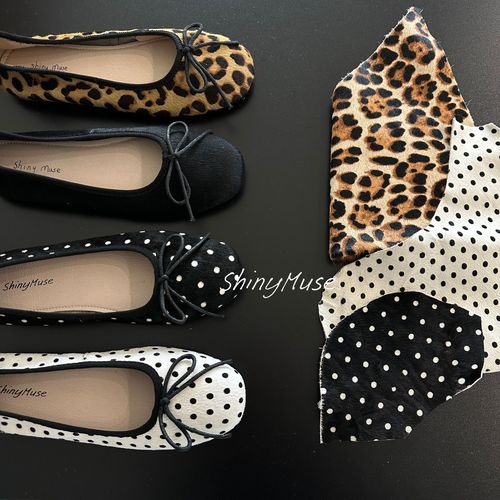 ShinyMuse缪斯定制牛皮波点豹纹真皮文艺复古甜美平底芭蕾舞鞋主图