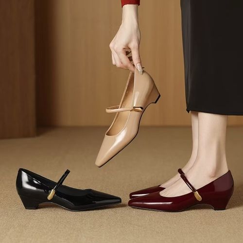 2026春季新款法式复古尖头粗跟一字扣轻奢时尚女单鞋0787主图