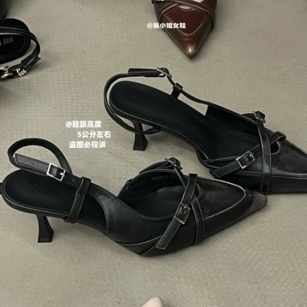 复古擦色高跟鞋！2026夏季新款小众尖头浅口高跟女鞋时尚百搭凉鞋