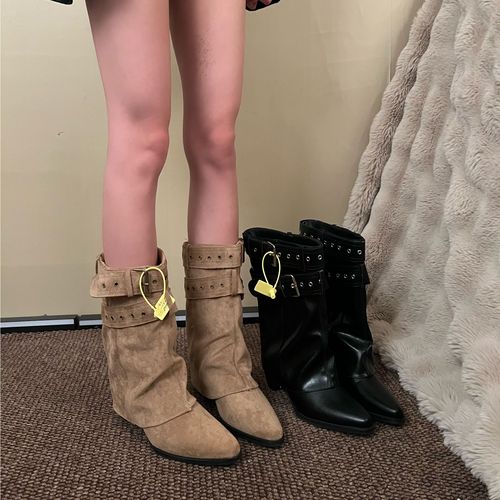 【70专属】增高5cm辣妹裤管靴短筒靴女2026新款小众设计短靴西部靴主图