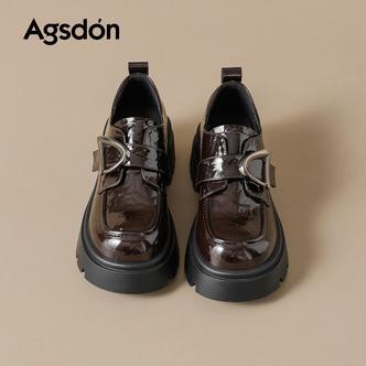 奥古狮登厚底乐福鞋女2026新款春季棕色增高英伦通勤百搭小皮鞋xx