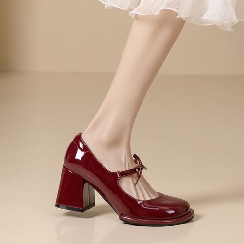 【千寻好物】法式蝴蝶结粗跟高跟鞋女2026新款玛丽珍鞋浅口单鞋主图