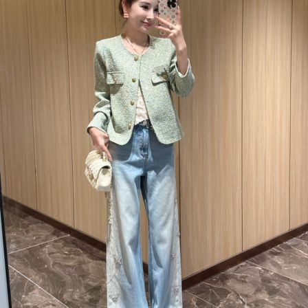 春季新款绿色香风设计感时尚气质休闲外套