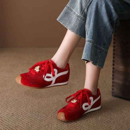 春季新款复古透气百搭平底系带真皮女德训鞋