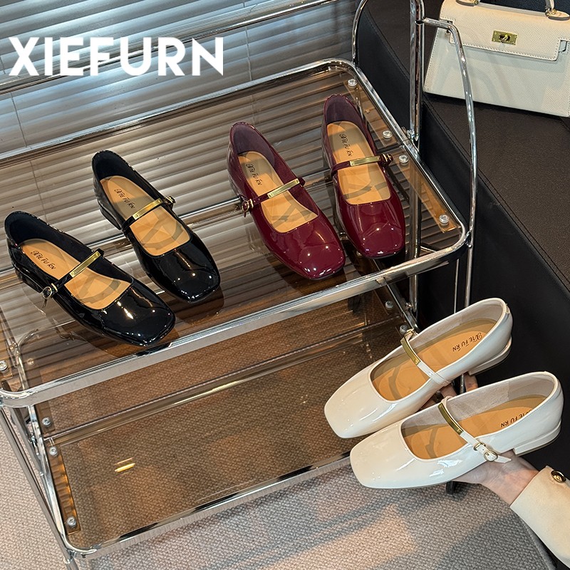 XIEFURN/鞋夫人赫本风小皮鞋浅口方头单鞋女2025新款复古玛丽珍鞋主图