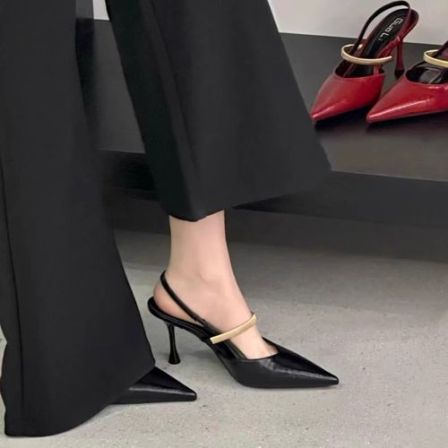 一字带金属后空绊带高跟凉鞋女春夏季新款配裙子性感高跟凉鞋