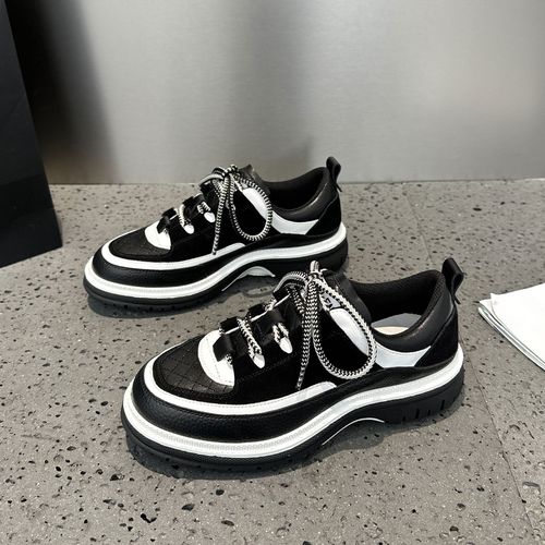 真皮7CM小个子内增高休闲鞋老爹鞋女新款熊猫厚底小香风运动板鞋主图