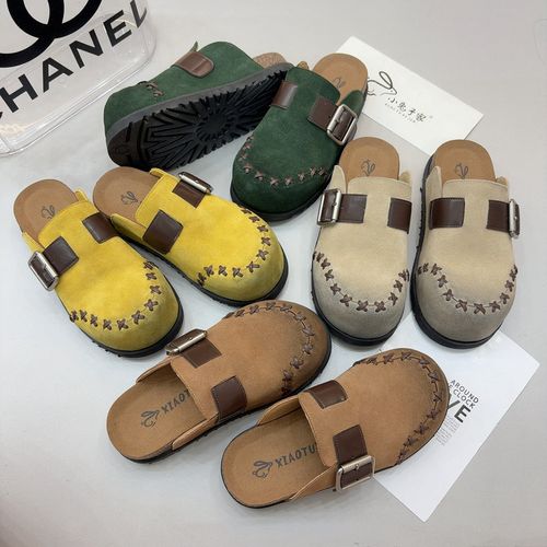 广州欧货【都市极简】早春5cm勃肯圆头洋气轻奢纯色包头拖118-12主图