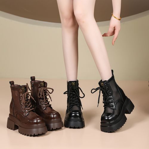 春夏季小个子网面内增高马丁靴英伦风薄款凉靴镂空透气厚底短筒靴主图