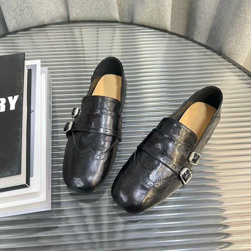 2026春季新款羊皮布洛克乐福鞋老钱风平底时尚小单鞋女F9221主图