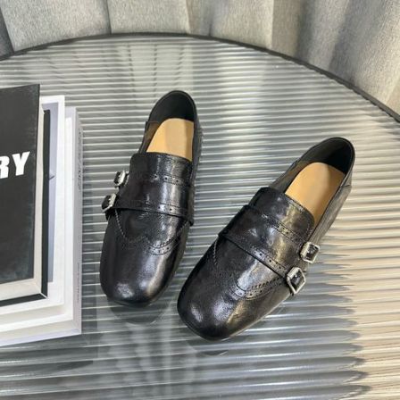 2026春季新款羊皮布洛克乐福鞋老钱风平底时尚小单鞋女F9221