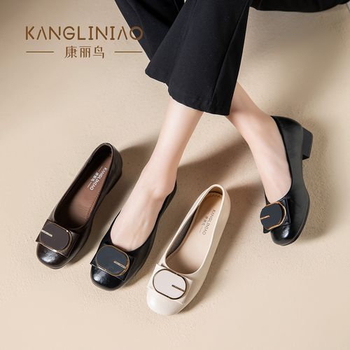 法式小跟鞋女2026新款浅口单鞋春季舒适通勤豆豆鞋不累脚真皮女鞋主图