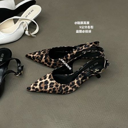 吴小姐新品！2026夏季新款时尚百搭凉鞋辣妹豹纹尖头细跟高跟鞋