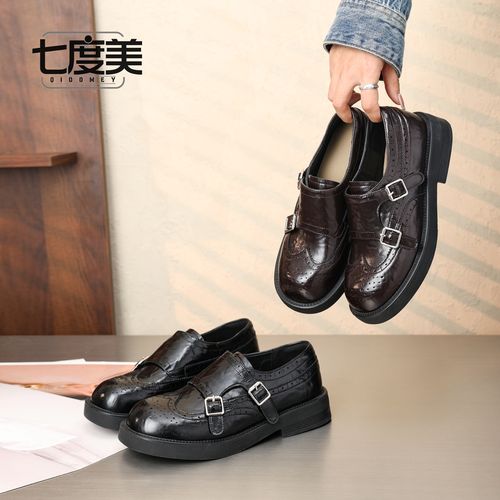 英伦风软皮小皮鞋2026春季新款女复古厚底乐福鞋软底通勤雕花单鞋主图