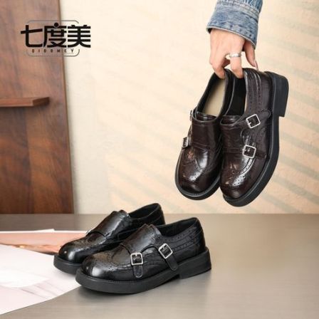 英伦风软皮小皮鞋2026春季新款女复古厚底乐福鞋软底通勤雕花单鞋