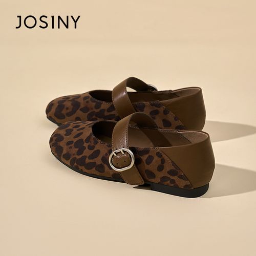 卓诗尼方头粗跟一字扣玛丽珍女鞋2026春秋新款豹纹浅口休闲单鞋n主图